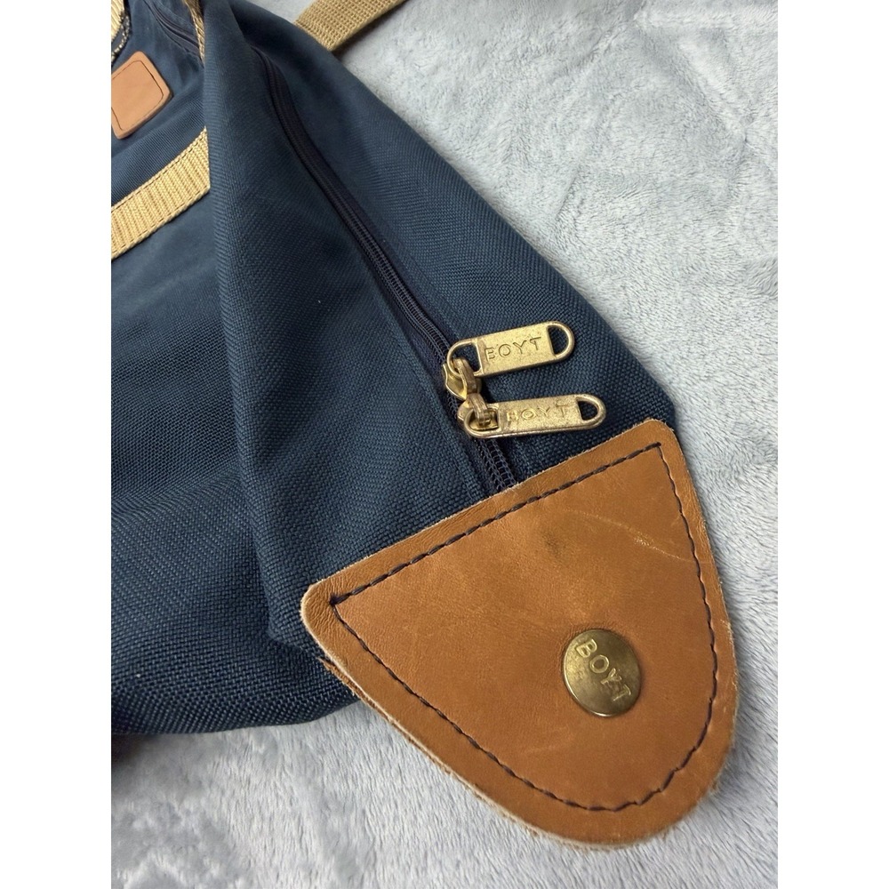 Vintage Boyt Canvas Duffle Tote Bag Large Blue Leather Handle USA Made 80s 90s - Picture 6 of 10